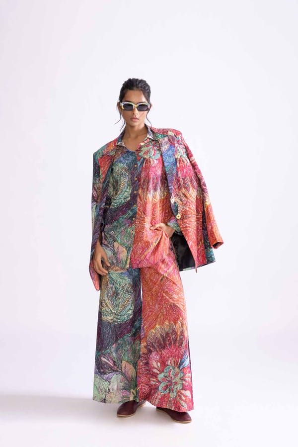 Multi-Colour Daisy Print Wide Lapel Tailored Blazer — Saaksha and Kinni