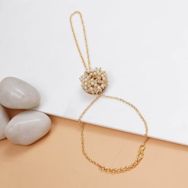Golden Pearl Bloom Haathphool Bracelet — BeAbhika