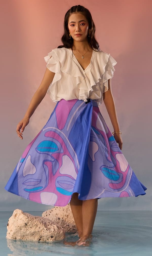 Blue Yin Yang Face Print Skirt — Western Era