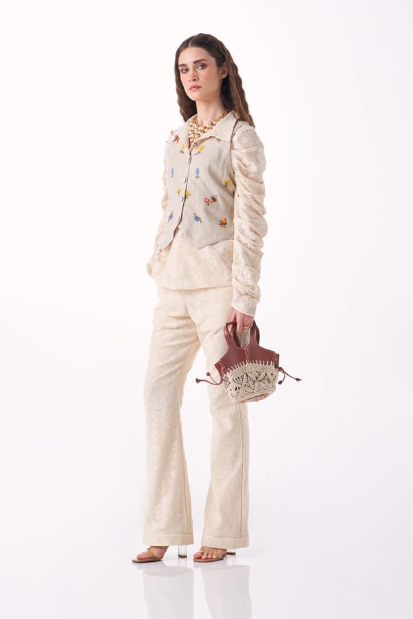 Ivory Lace 3-Piece Co-ord Set with Waist Jacket — Our Love