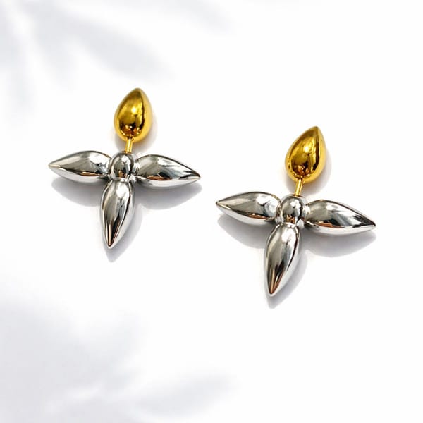 Two Tone Metallic Petal Drop Earrings, Orla — Inaya Accessories