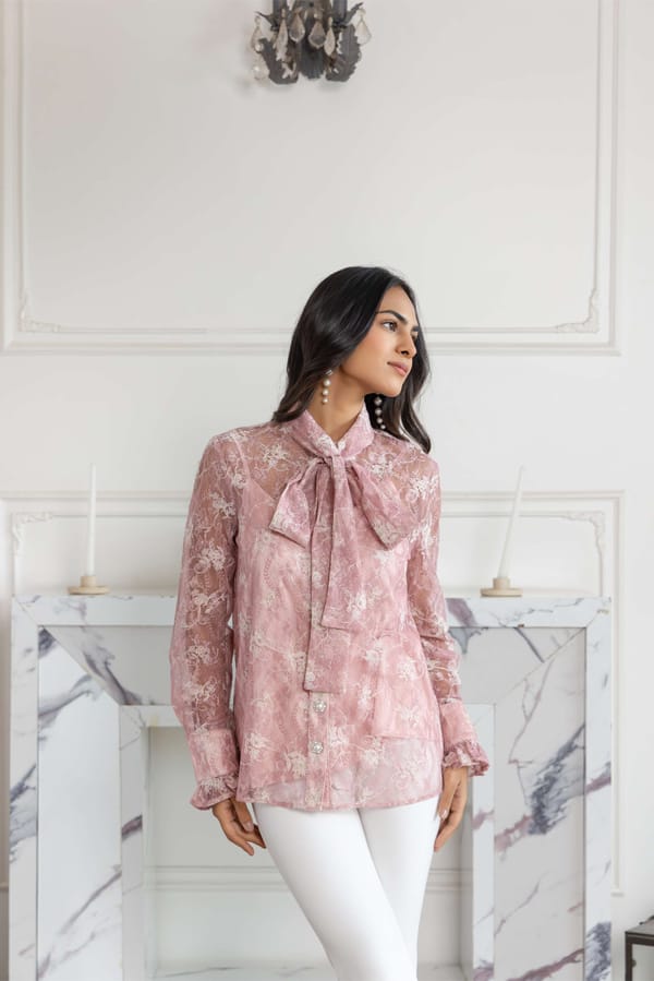 Fioren Blossom Pink French Lace Shirt — DAREISS