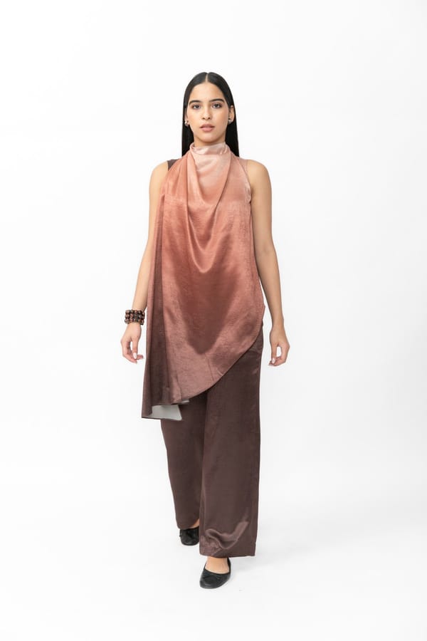 Brown Textured Satin Wide-Leg Trousers — Contemponari