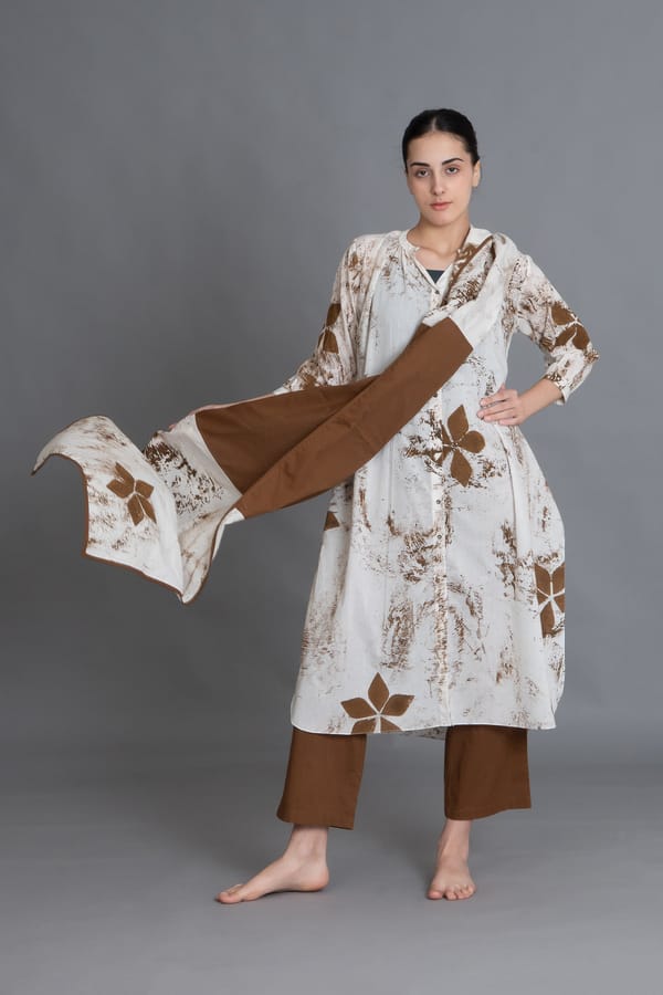Earthy Brown Print Dress Co-ord With Scraff — Khat