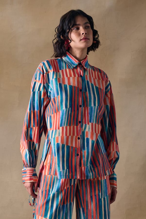 Asilah Stripe Relaxed Fit Drawstring Button-Down Shirt — Pocketful Of Cherrie
