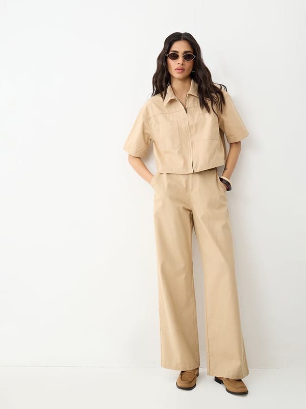 Beige Straight Fit Pants — Femmella