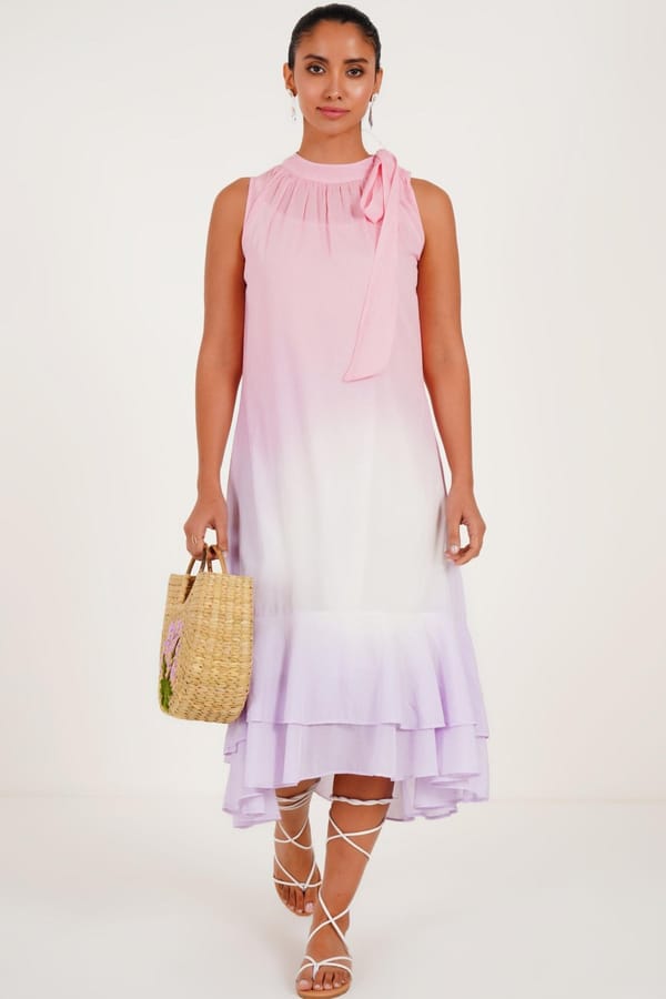 Sunset ombre hand dyed midi dress — Western Era