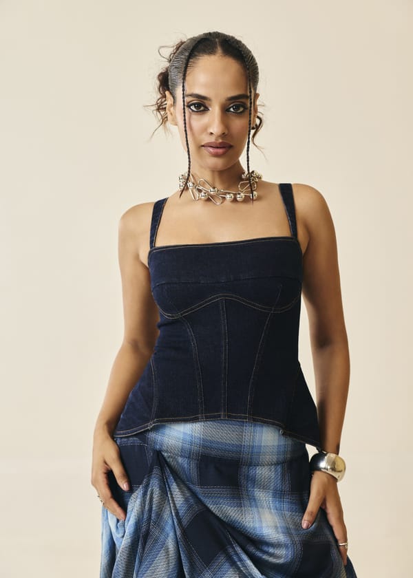 Corsetta Indigo Denim Bustier Structured Top — Lea Clothing