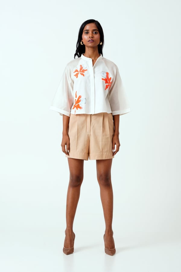 Ivory Embroidered Raglan Sleeve Crop Shirt — Madder Much