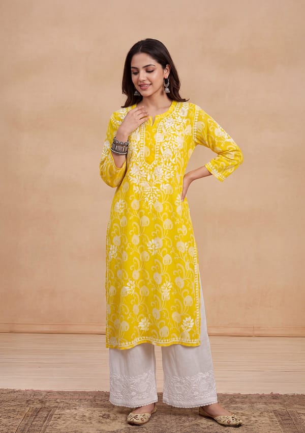 Taima Chikankari Mulmul Straight Kurta — House Of Chikankari