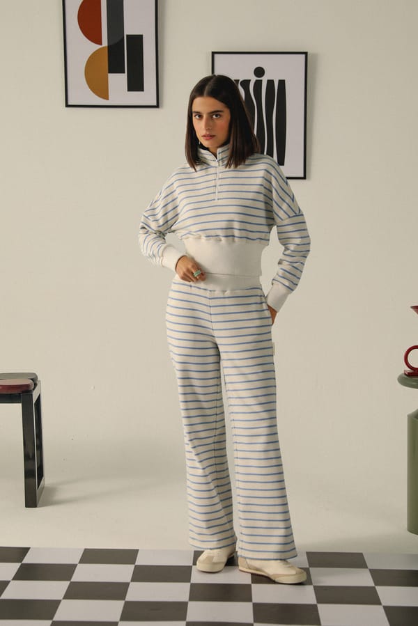 Light Blue Striped Half-Zip Co-ord Set — Muvazo