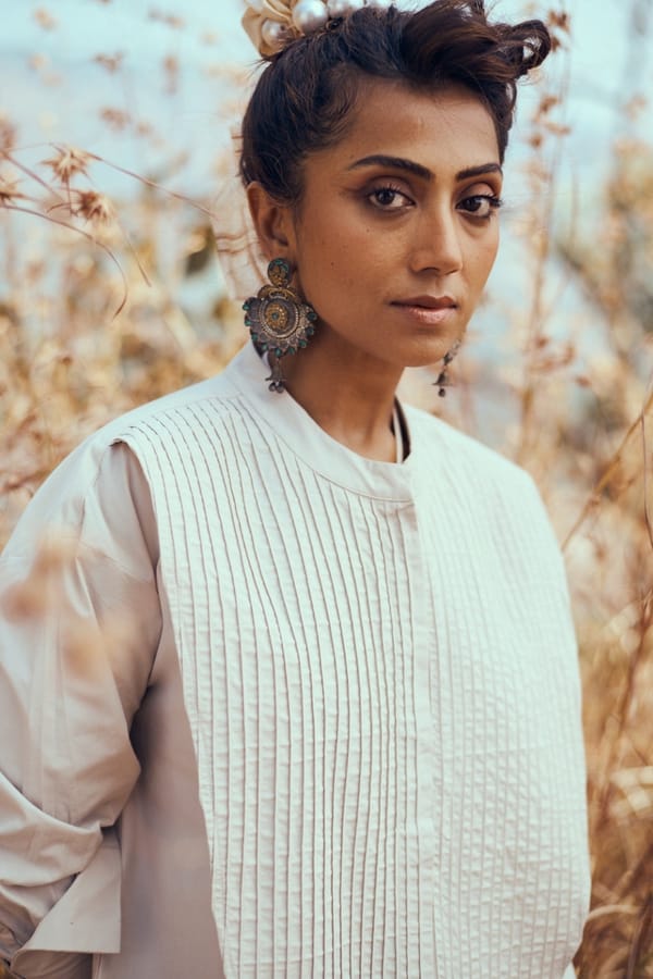 Light Grey Oversized Poplin Shirt with Pintucked Yoke — Unrush