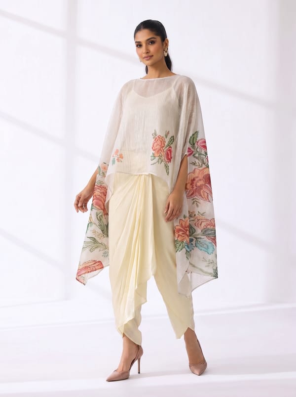 Ivory Kaftan Kurta Set with Dhoti and Slip — PREETI MEHTA