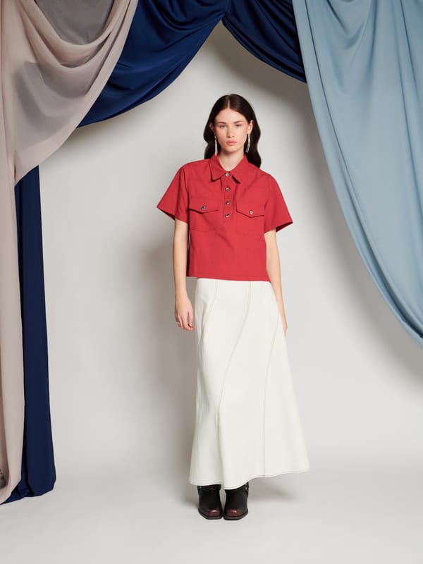 Red Textured Cotton Boxy Utility Shirt — SISTER JANE
