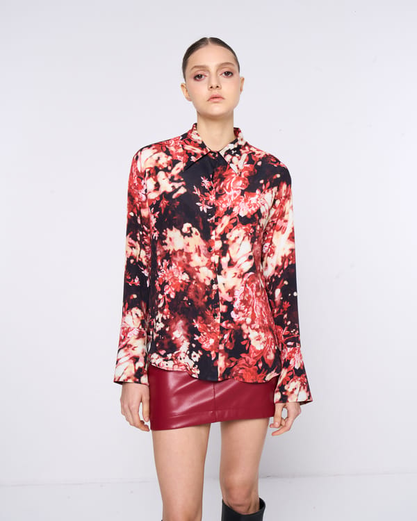Red and Black Floral Printed Button-Down Shirt — SILVIAN HEACH