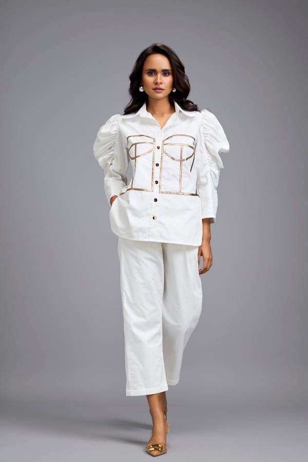 White Puff-sleeve Corset Co-ord Set — Deepika Arora