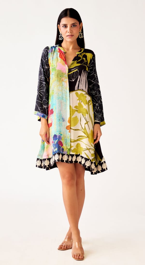 Multi Crepe Floral Dress — Basanti Kapde aur Koffee
