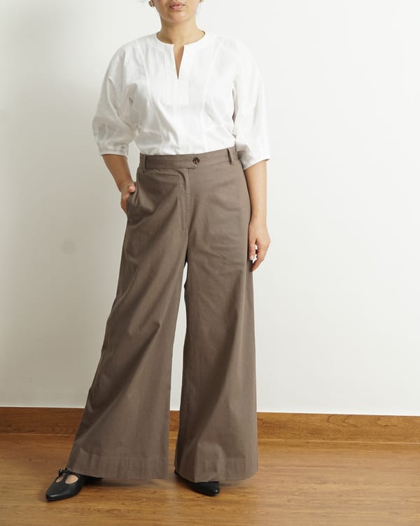 Taupe High-Waist Wide-Leg Cotton Trousers — Loma Naturally