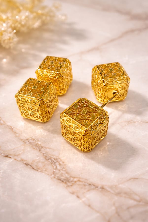 Geometric Lattice Cube Stud Earrings — SilvPop Jewels