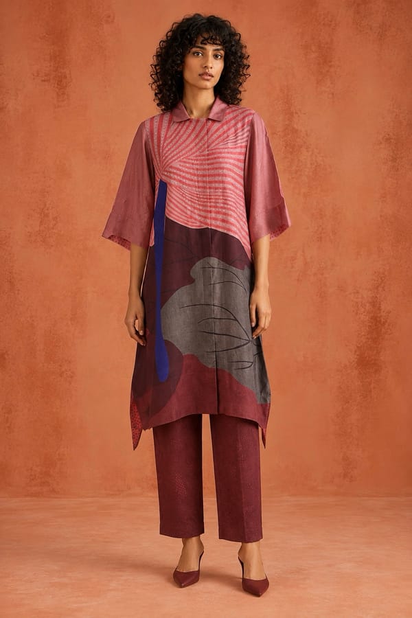 Wine Pink Day Dream Asymmetric Kurta Set — CLOS