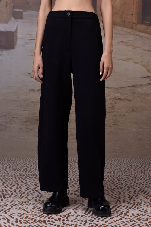 Black Textured Straight-Leg Trousers — Genes Lecoanet Hemant