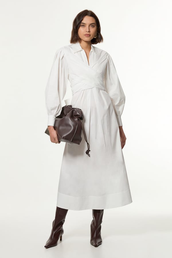 White Cotton Poplin Wrap Detail Maxi Shirt Dress — KAREN MILLEN