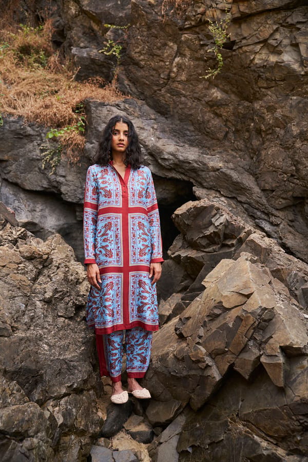 Multi Scarf-Print Straight-Leg Tencel Trousers — Dash and Dot