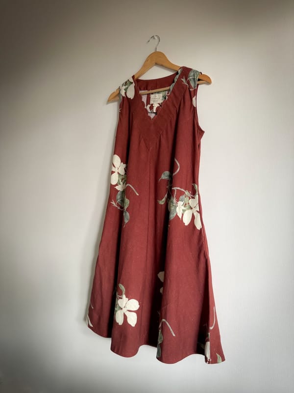 Rust Floral Khadi Midi Dress with Scallop V-Neck — SUBBAH