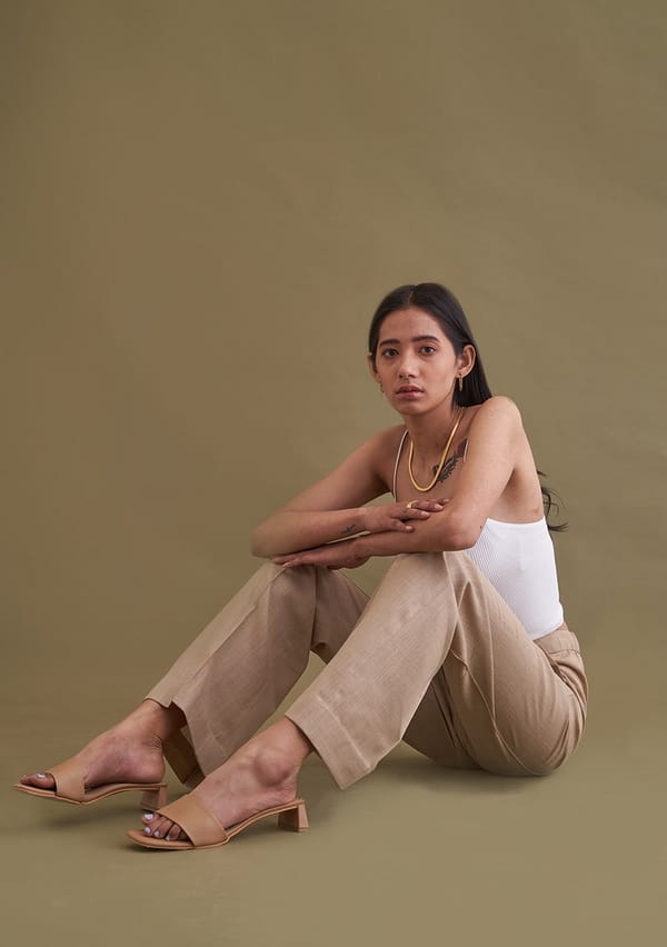 Beige High-Rise Straight-Leg Tailored Trousers — AMOSHI