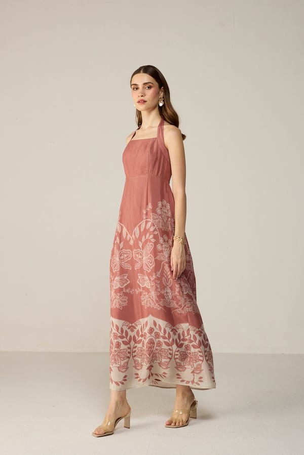 Sienna Vine Halter Neck Floral Print Maxi Dress — Calling June