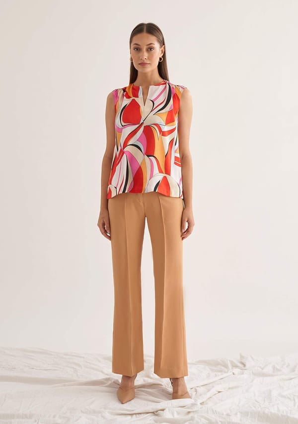 Beige High-Rise Flared Trousers with Pintuck Detail — AMOSHI