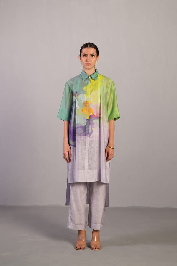 Diffuse Neon Blue & Green Kurta Set — CLOS