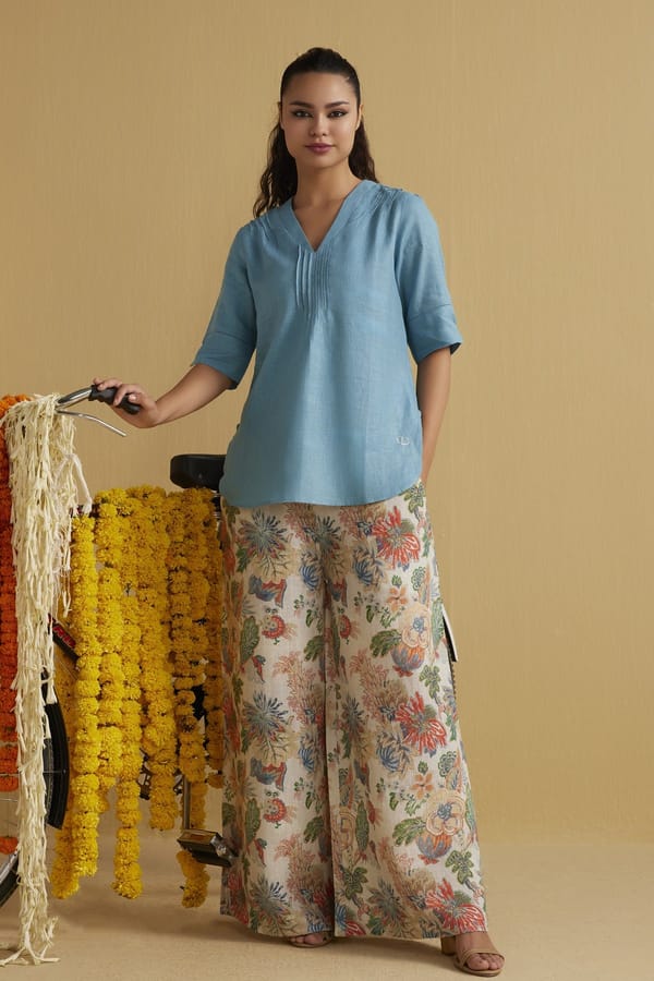 The Naysa Pleated Handcrafted Linen Top — YELL