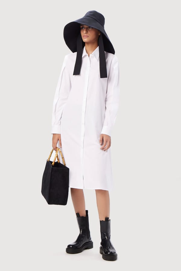 White Midi Shirt Dress with Back Graphic Print — Genes Lecoanet Hemant