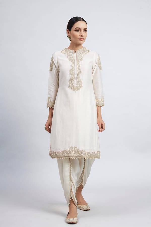 Daisy Ivory Embroidered Kurta and Dhoti Set — Sheetal Batra