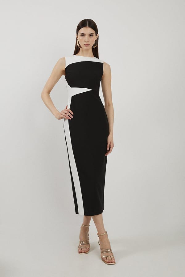 Mono Colorblock Pencil Midi Dress with Boat Neck — KAREN MILLEN