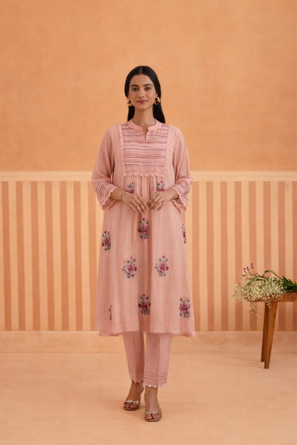Floral Gathered Kurta Set — Omi Clothing