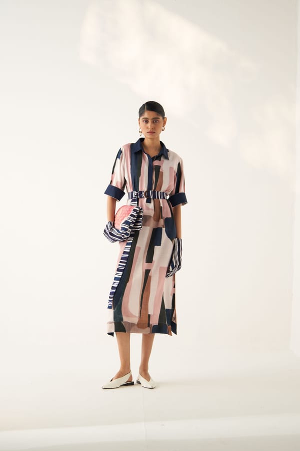 Multicolor Abstract Printed Collared Tunic Kurta — Ofrida