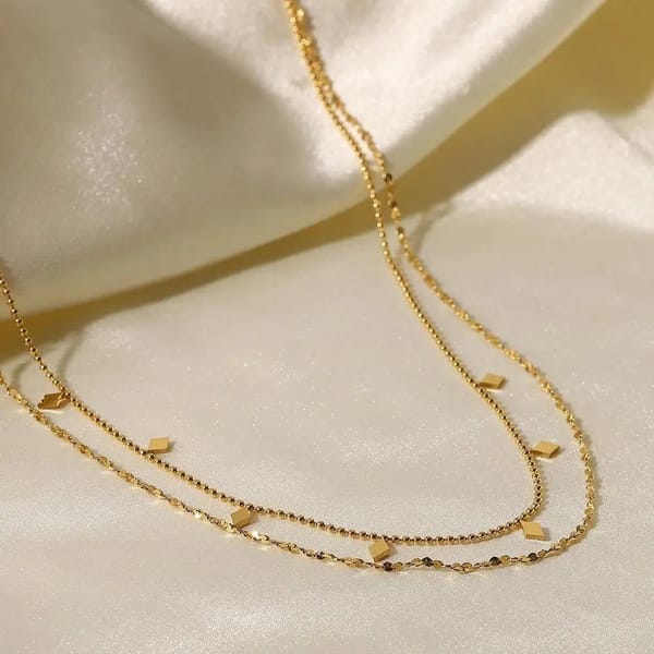 Double Layered Beaded Diamond Necklace, Mia — Inaya Accessories
