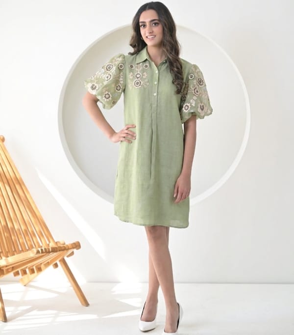 Monochrome Phool-Patti Organza Short Sleeve Dress — RUCHIKA MALLIKA LABEL