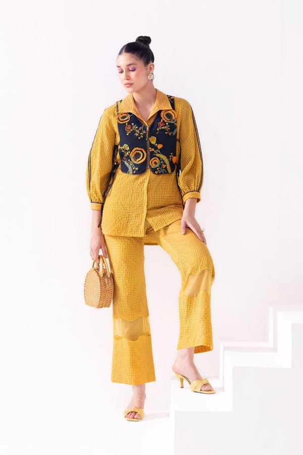 Navy & Ochre Textured Button-Down Shirt — Our Love