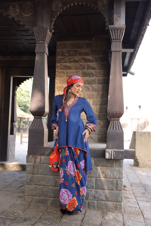Blue Cotton Silk Co-Ord Set — Kahani Lush