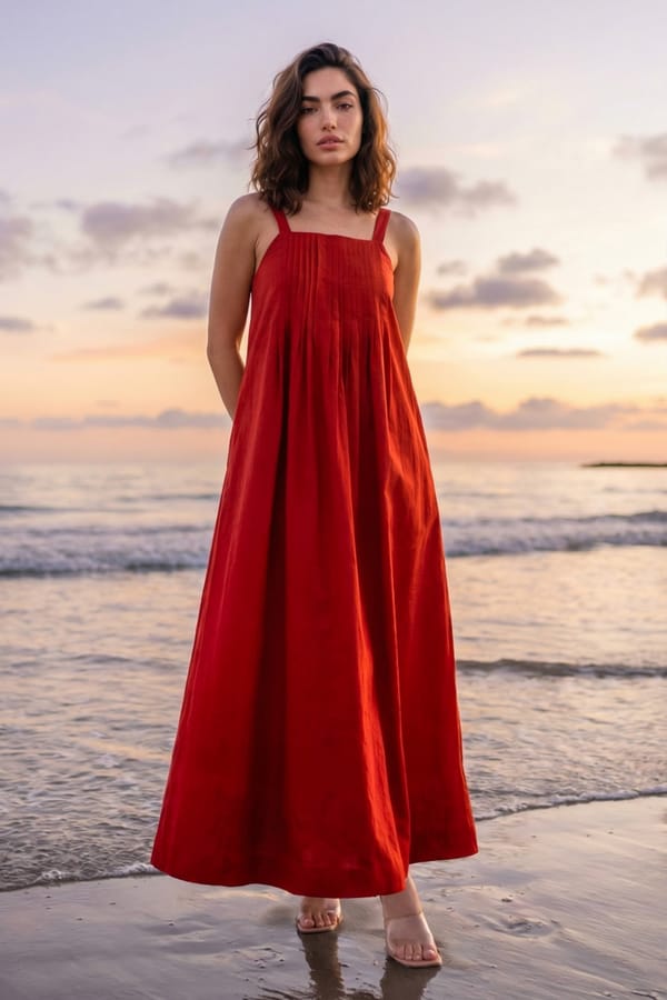 Scarlet Red Cotton Poplin Open-Back Midi Dress — Dash and Dot