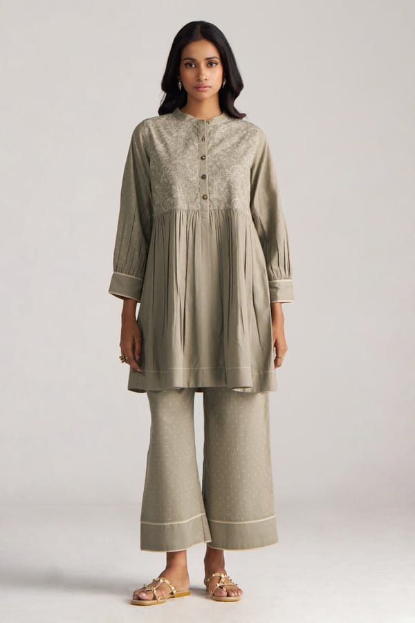 Grey Yoke Kurta and Wide-Leg Pants Co-ord Set — Ganga Fashions Pvt Ltd