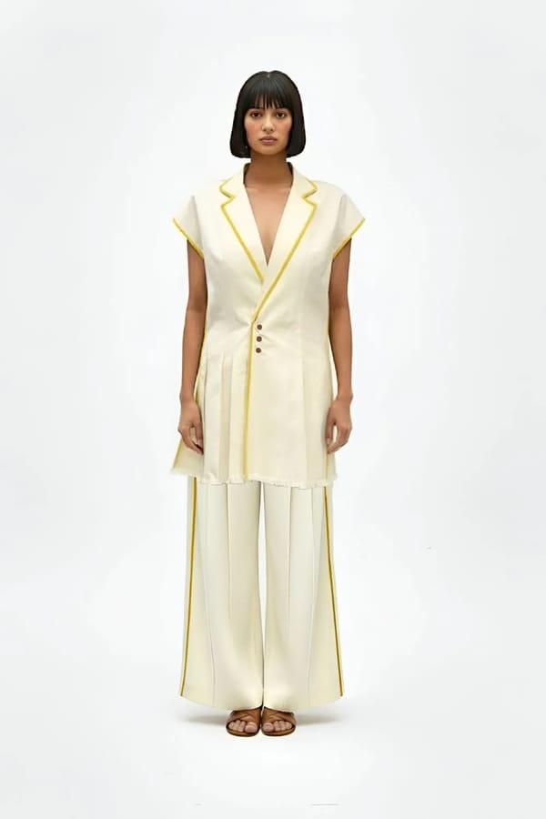 Ivory Blazer and Wide-Leg Pants Co-ord Set — Neora