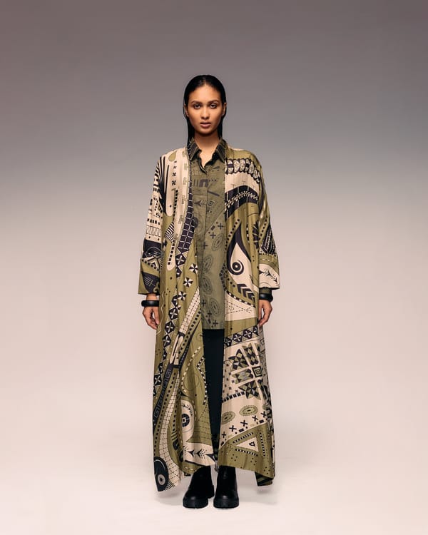 Olive Print Silk Cape — Kritika Murarka