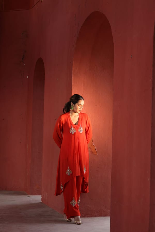 Georgette Red Co-Ord Set — Kahani Lush