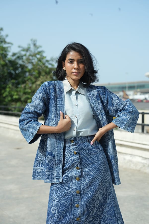 Denim Metallic Horse Kimono — Cloth Haus