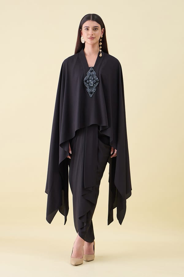 Black Crystal Embellished Kaftan Set — Aakaar