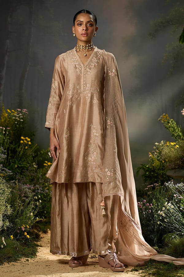 Ginger Root Embroidered A-Line Sharara Kurta Set — Ganga Fashions Pvt Ltd